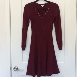 Xhialation Long Sleeve Dress Burgundy